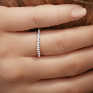 White Gold Diamond Wedding Band, Diamond Wedding Ring for Woman, Half Eternity Wedding Ring, Stacking Diamond Rings For Women
