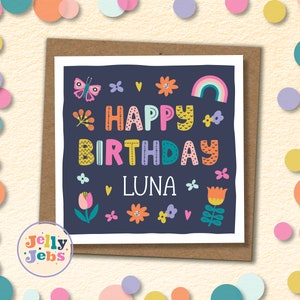 Carte d'anniversaire personnalisée, carte de visite de joyeux anniversaire, carte arc-en-ciel, carte d'anniversaire, carte colorée, papillon, fleurs, personnalisé, carte