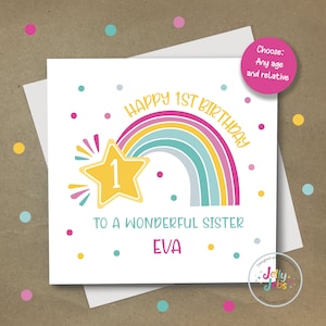 REGENBOGEN Geburtstagskarte, Alter, Verwandte, Tochter, Enkelin, personalisiert, 1, 2, 3, 4, 5, 6, 7, 8, 9, Nichte, Cousine, Schwester, von JellyJebs