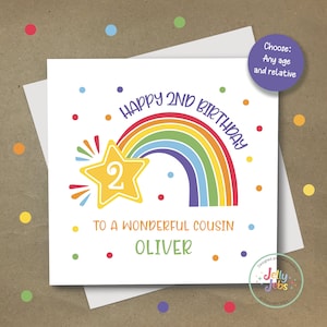REGENBOGEN Geburtstagskarte, Alter, Verwandter, Sohn, Enkel, Cousin, Neffe, Bruder, Freund, personalisiert, 1, 2, 3, 4, 5, 6, 7, 8, 9, 10 JellyJebs