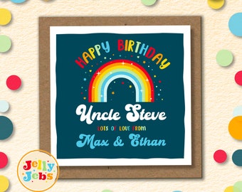 Personalised UNCLE Birthday Card, UNCLE Card, Personalised Birthday Card, Rainbow Card, From Niece, Nephew, Rainbow, Funcle, Birthday Card