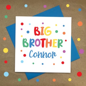 Tarjeta BIG BROTHER personalizada, colores azul arco iris, estrellas, cumpleaños, nuevo bebé, big bro card, por JellyJebs