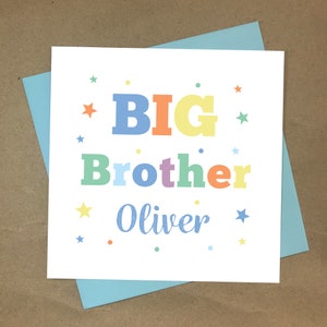 Carte BIG BROTHER personnalisée, couleurs arc-en-ciel bleues, étoiles, Nouvelle naissance, Nouveau bébé, Carte Big Bro, par JellyJebs
