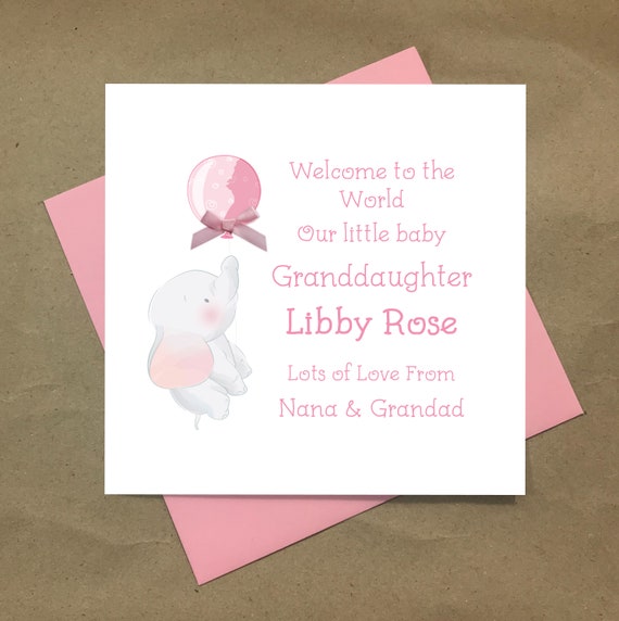 Nouvelle Carte Baby Petite Fille Ballon Rose Bebe Elephant Etsy