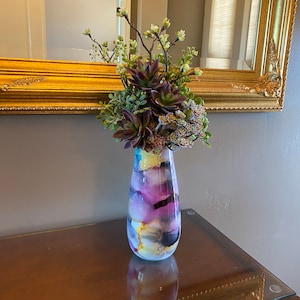 Faux Succulent Arrangement. Succulent Decor. Glass Art. Mothers Day. Floral arrangement. Tabletop decor.