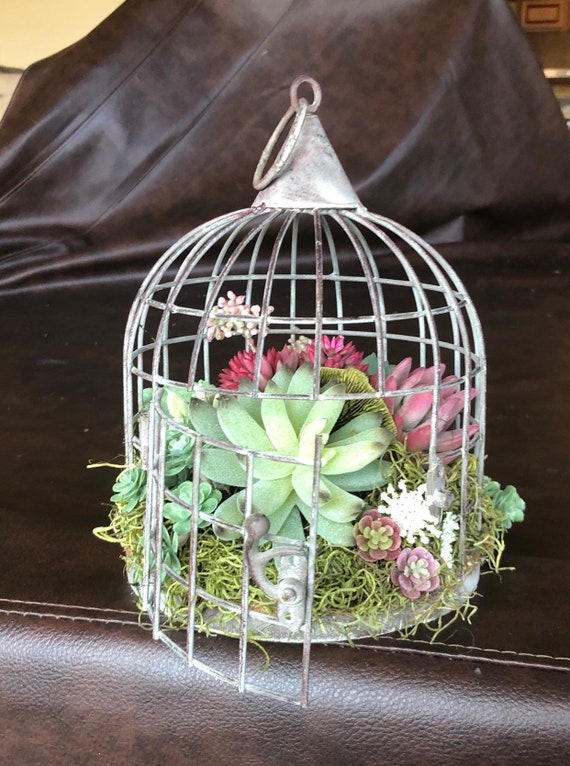Birdcage Faux Succulent Arrangement. Birdcage Arrangement. Floral  Arrangement. Cage. Farmhouse Decor. 