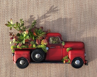 Red truck. Farmhouse red truck. Personalized truck.  Succulent. Wall art. Farmhouse. Rustic. Vintage.