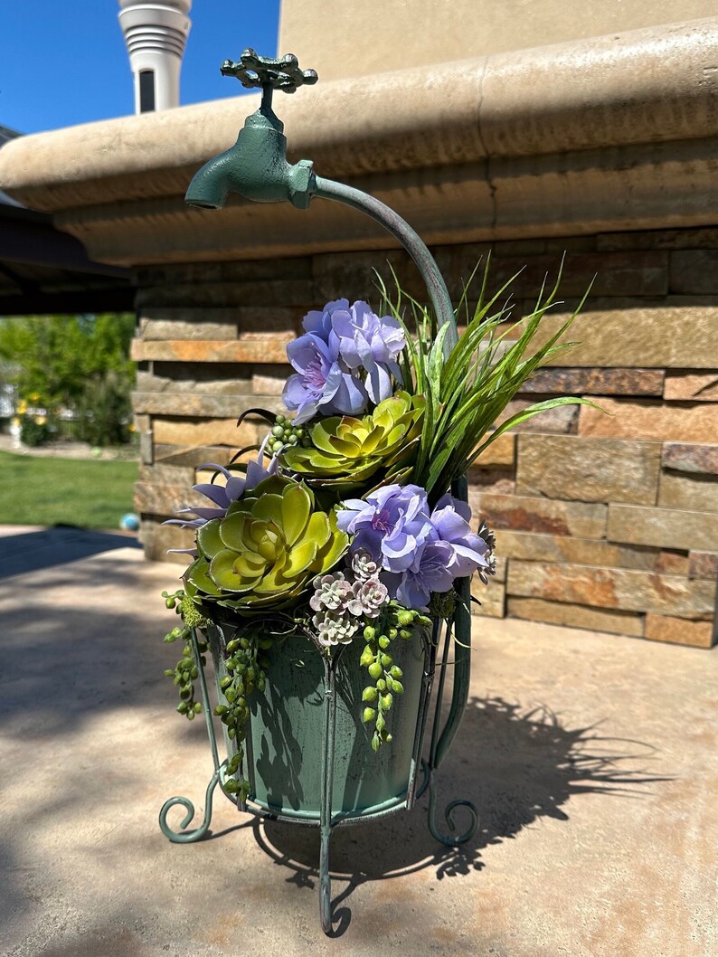 Garden Faucet. Floral. Patio. Succulent. Faux Succulent. Planter With ...