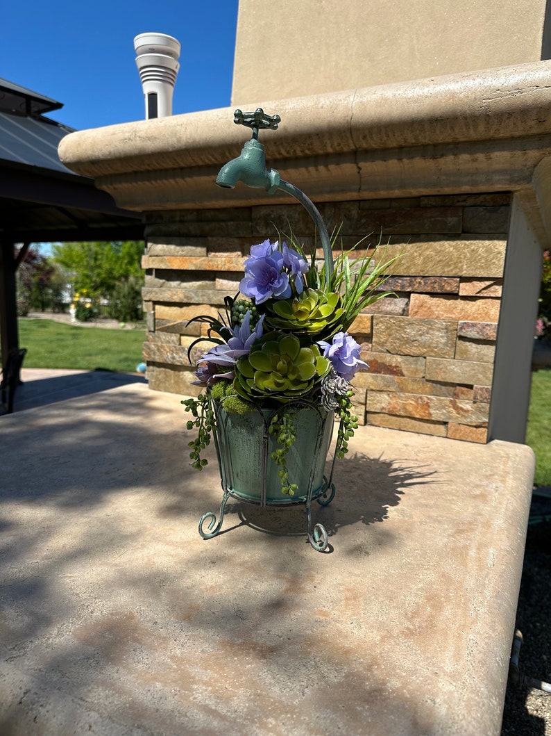 Garden Faucet. Floral. Patio. Succulent. Faux Succulent. Planter With ...