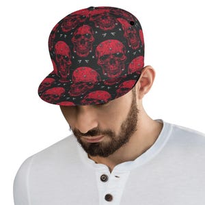 Red Skulls Pattern Classic Snapback Hat For Men & Women