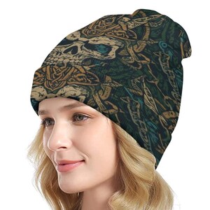 Celtic Skull Knit Beanie: Gothic Punk Winter Hat