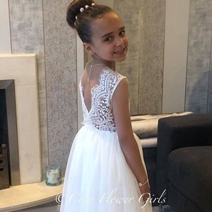 Sleeveless Classic Bohemian Style Long Length Lace Flower Girl Bridesmaid Dress White image 1