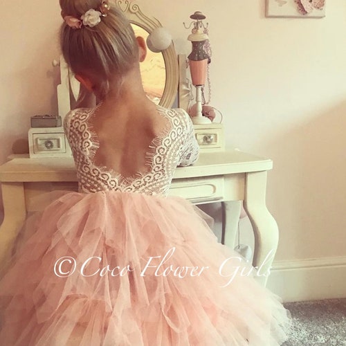 Long Ruffles Bohemian Flower Girl Occasion Dress - Blush Pink