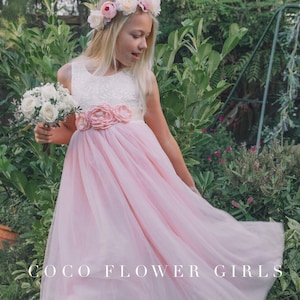 Sleeveless Long Length Baby Pink Bohemian Flower Girl Dress - Pink with Optional Flower Waist Corsage
