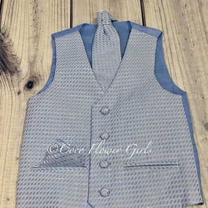 Boys Quality Light Blue Silver Waistcoat Cravat Handkerchief Set - Page Boys Ring Bearer Mini Best Man