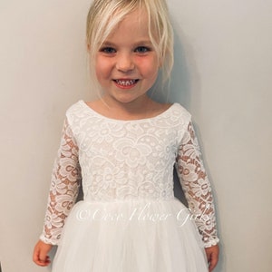 White Flower Lace Bohemian Dress Long White Flower Girl Dress - Communion Dress Occasion Dress