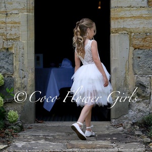 Flower Girl Dress Christening Dress Vintage Ruffles Applique - White