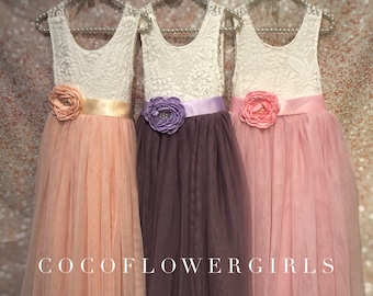 Sleeveless Long Length Lace Flower Girl Dress - Optional Single Flower Waist Corsage