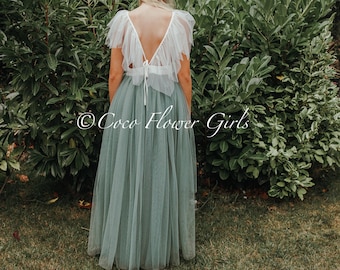 Bohemian Sage Green High Low Butterfly Inspired Junior Wedding Dress