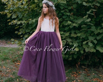 Sleeveless Classic Boho Dress Long Length Lace Flower Girl Dress Bridesmaid Dress - Purple Plum