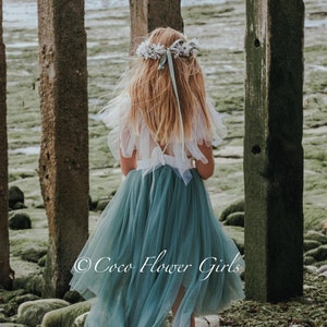 Green High Low Dress With Butterflies Embellished And Detachable Bow