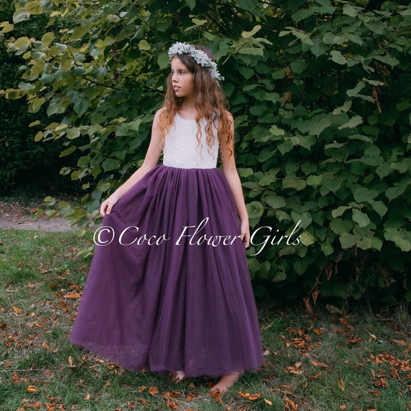 Sleeveless Classic Boho Dress Long Length Lace Flower Girl Dress Bridesmaid Dress - Purple Plum