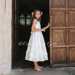 Classic Bridesmaid Flower Girl Communion Dress Ivory Ruffles and Rosettes Bridal Dress