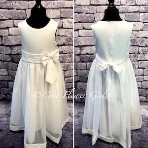 Long Classic &#39;English Dotty&#39; Flower Girl Dress - Ivory or Ice White