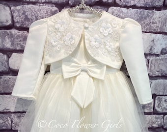 English Princess Ivory Baby Girls Christening Baptism Dress - Cream - Bow Dress and Bolero