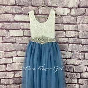 Flower Girl Bridesmaid Bohemian Dress Sleeveless Long Length - Smoky Dusty Blue Bridal