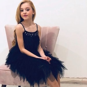 SALE Girls Birthday Party Dress Couture Midnight Black Flower Girl Tutu Dress HALLOWEEN