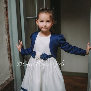 SALE Classic British Style Flower Girl Dress, Baby Dress, Toddler Dress, Flower Girl Set - Royal Blue Dress and Jacket