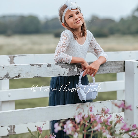 Navy tulle top flower girl dress