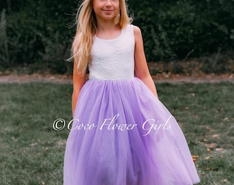 Flower Girl Dress Boho Dress Occasion Bridal Dress - Lilac - Optional Sash