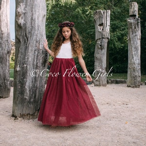 Sleeveless Classic Bohemian Style Long Length Lace Flower Girl Bridesmaid Dress - Burgundy Wine