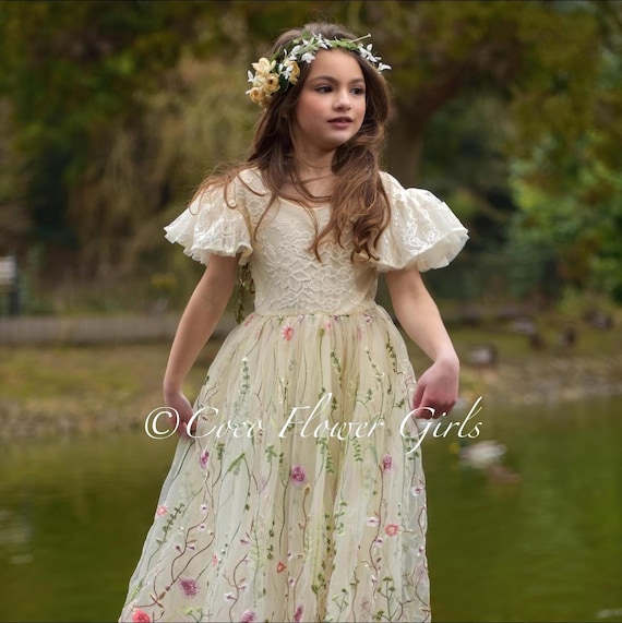 green emerald velvet dress Cream Floral Fall Dress Medium main image 0