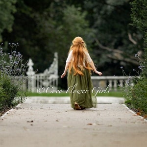 Woodland Rustic Olive Green Tulle Skirt Flower Girl Bridal Occasion Dress - Two Piece Set