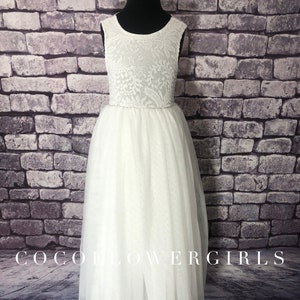 Sleeveless Classic Bohemian Style Long Length Lace Flower Girl Bridesmaid Dress White image 5