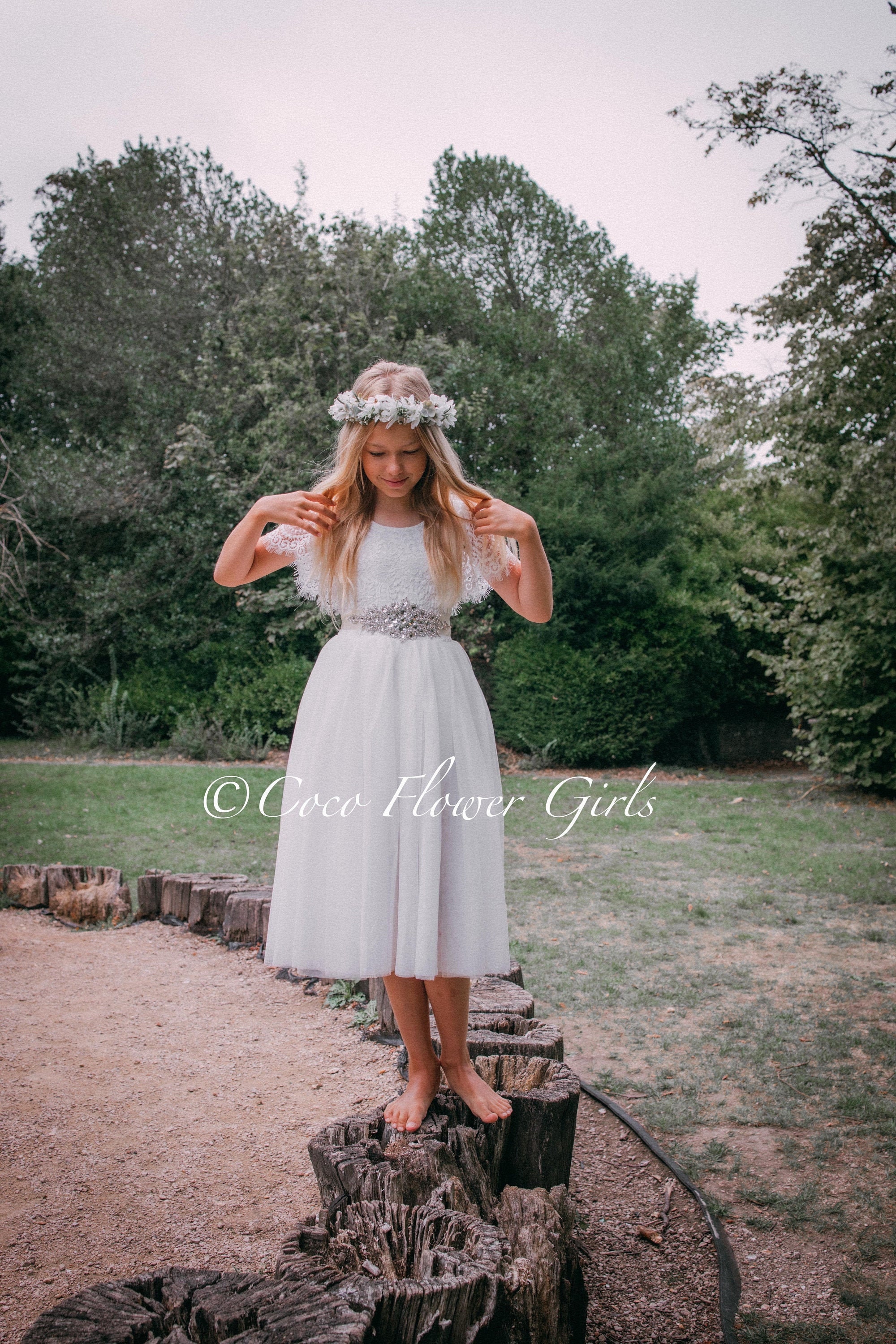 Bohemian Flower Girl Dress White ...