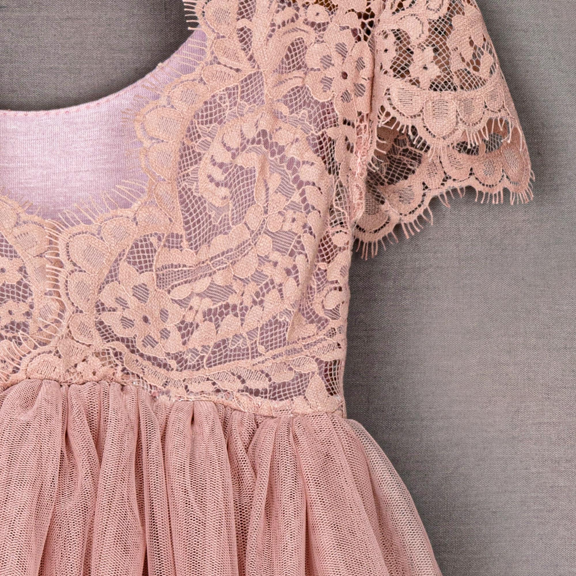 dusty pink lace dress with sleeves Short Sleeve Light Pink Homecoming Dresses Cute Lace Hoco Dress #TKL23 –  SELINADRESS main image 1