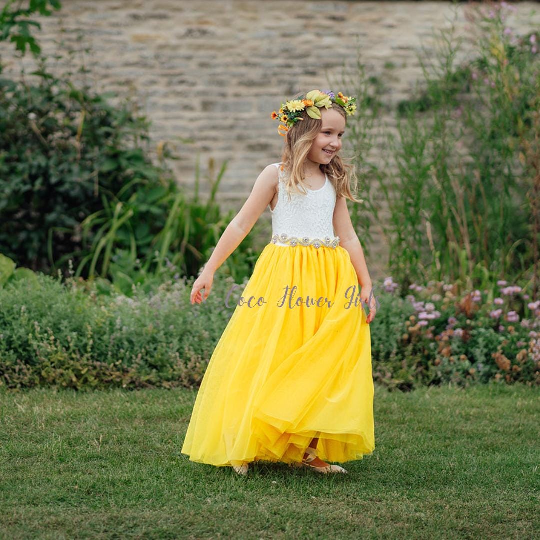 yellow sunflower bridesmaid dresses 1970s Yellow Sunflower Eyelet Dress, sz. M