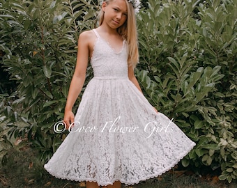 Beautiful Flower Girl Dress Boho Dress Baby Dress Christening Baptism Occasion Dress Off White Lace Spagetti Strap