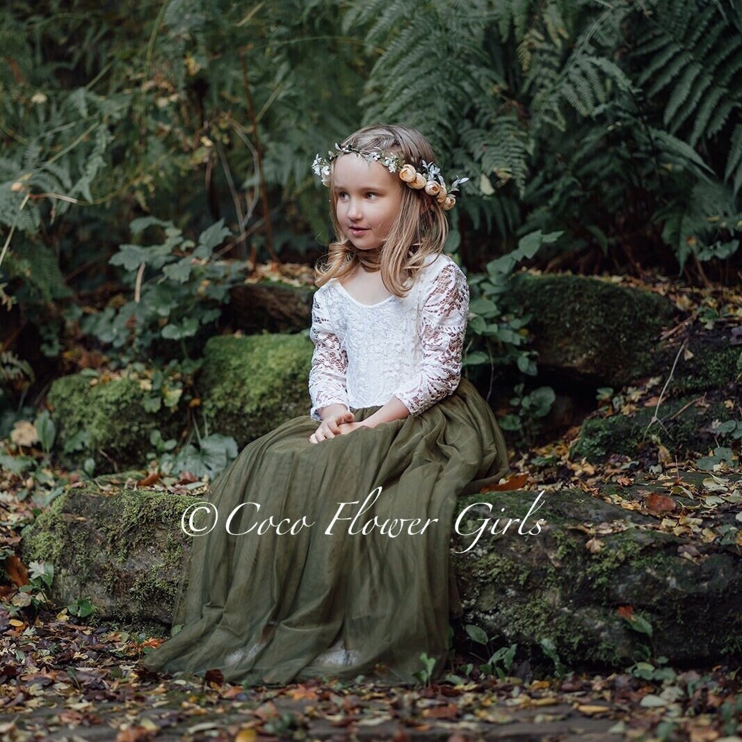 open lace back dress Girls Linen Summer Dress Olive Green – The Vintage Teddy main image 1