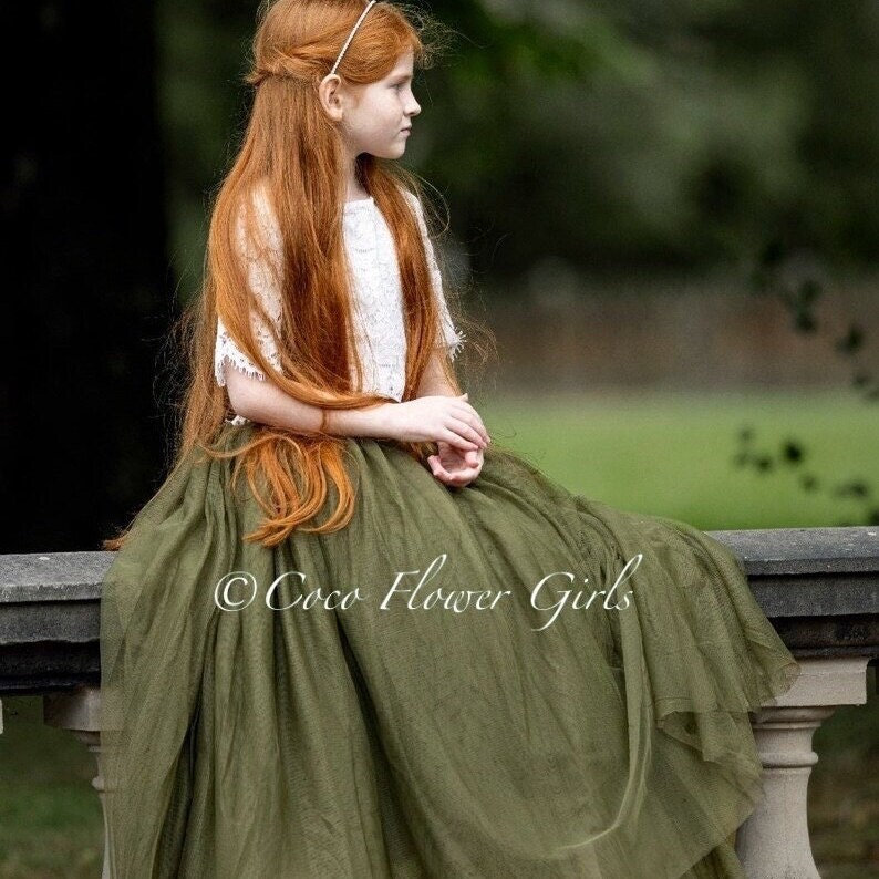 green emerald velvet dress Georgina Girls Dress - Olive Green