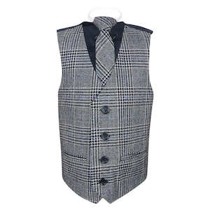 Boys Quality Black Blue Check Tweed Look Waistcoat Tie Set - Page Boys Ring Bearer Mini Best Man