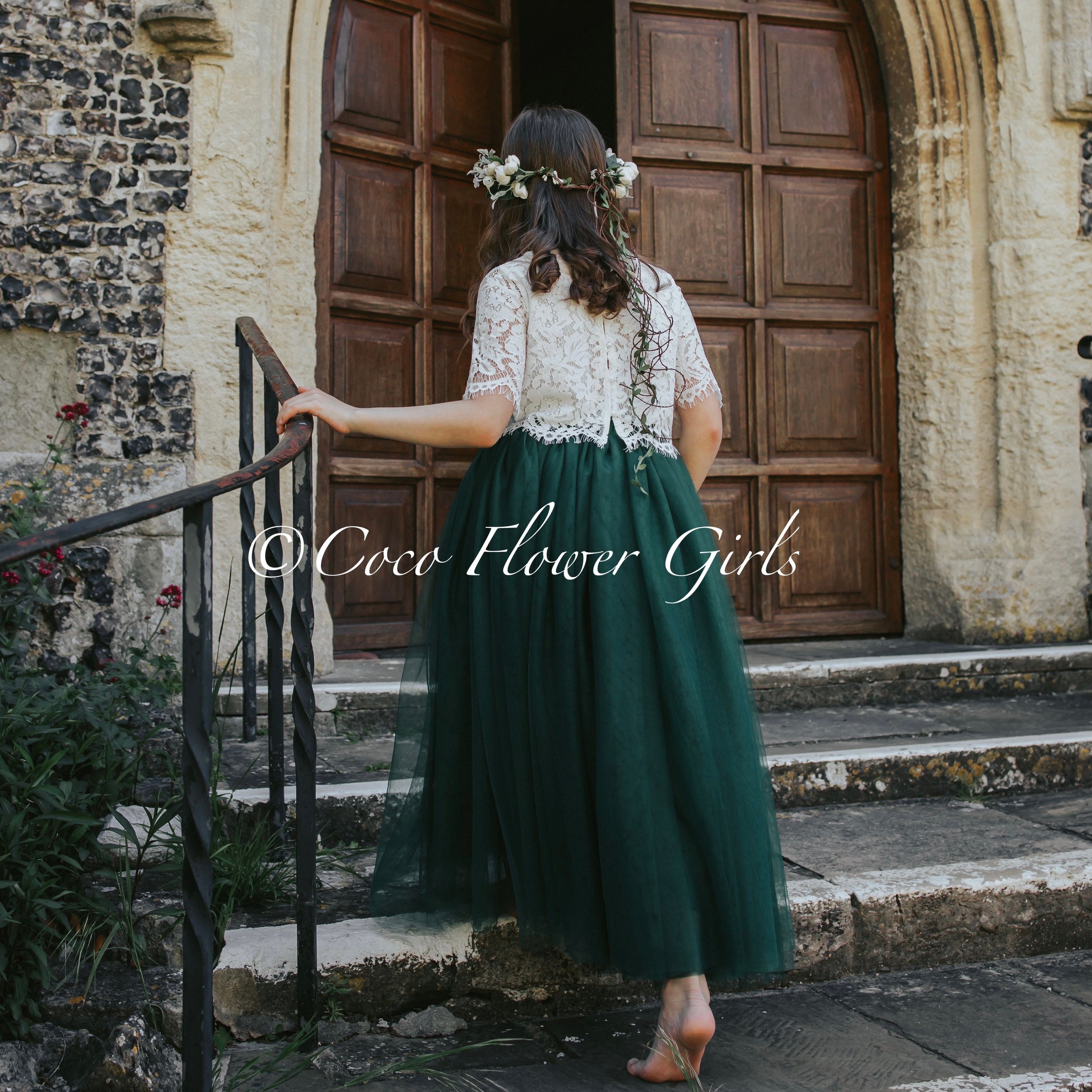 Ball Gown Hunter Green Girl Dress Bohemian Flower Girl Dress Green UK Flower Girl Boutique Ball Gown Hunter Green Girl Dress Bohemian Flower Girl Dress Green UK Flower Girl Boutique