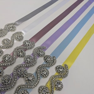 Many Colours Diamanté Slim Satin Glamour Waist Sash - One Size - Children Adult Sash Bridal