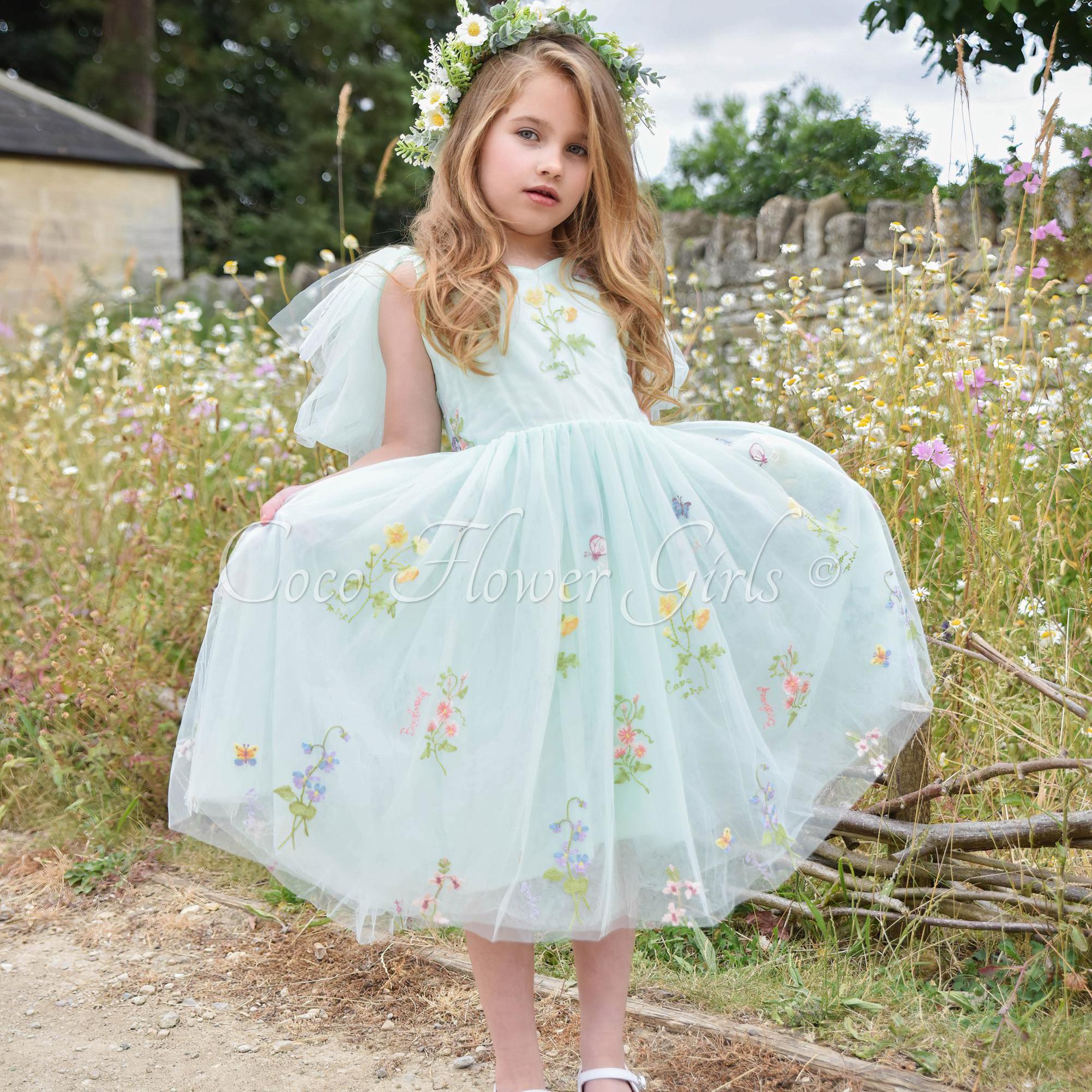 blue dress for baby girl A-Line/Princess Beaded Halter Ruched Floor-Length Junior Bridesmaid Dresses with Ruffles, Mint Green main image 0