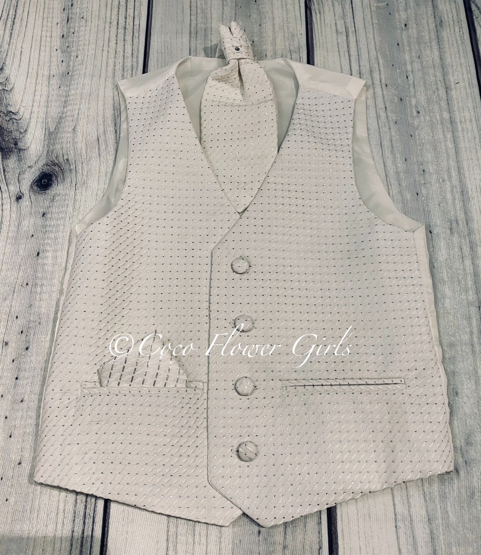 Buy Boys Quality Ivory Cream Silver Waistcoat Cravat Handkerchief