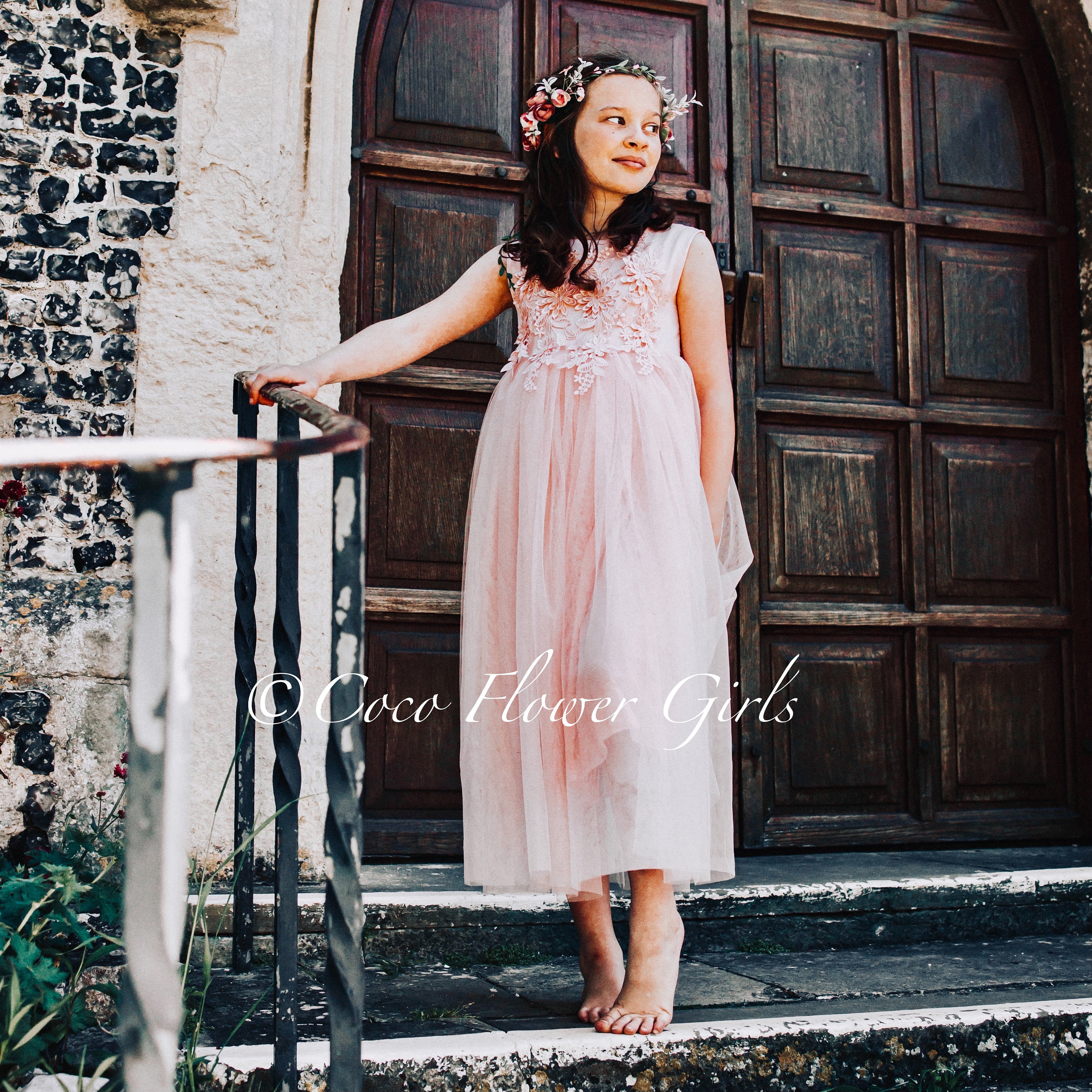Miama Ivory Flower Girl Dress - Lace & Tulle, Cap Sleeves, Tea Length, Sizes 2T-10T 9 thumbnail image